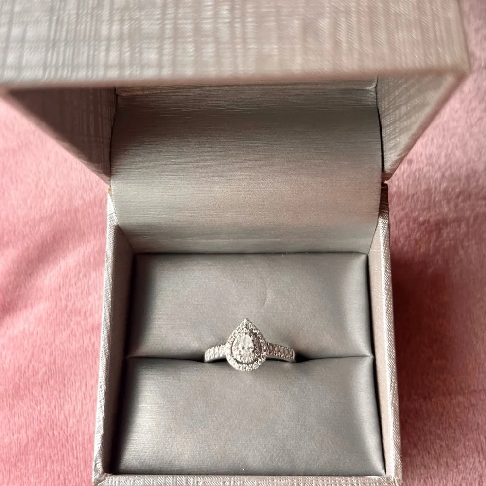 1/2 CT TW Pear-Shaped Diamond Double Frame Engagement Ring in 14K White Gold - Picture 3 of 11
